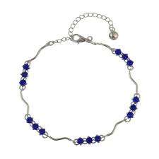 สร้อยข้อมือข้อเท้าเงินแท้ 925 ประดับคริสตัลสีน้ำเงินแซฟไฟร์ งานแฮนด์เมดสวยงาม สำหรับผู้หญิงและเด็กผู้หญิง สวมใส่ในงานแต่งงาน - Product Image 2