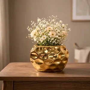Vase en céramique texturé à bulles dorées moderne, vase décoratif pour la décoration de la maison, salon, table basse, table à manger, chambre à coucher - Product Image 5