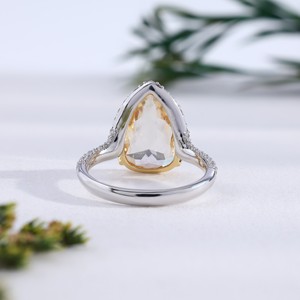 Vintage Teardrop Yellow Sapphire <b>Ring</b> Pave <b>Crystal</b> Halo Wedding Band Elongated Pear Shape Citrine Diamond <b>Ring</b> Gift for Her - Product Image 4