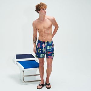 Shorts de Playa para Hombre, Color Azul Marino, Estampados, con Parches y Cierre con Cordón, Secado Rápido, Traje de Baño de Poliéster - Product Image 5