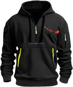 Men's Winter Embroidered Quarter-<b>Zip</b> Fleece Pullover <b>Hoodie</b> Long Sleeve Cotton Blend with <b>Pockets</b> 350g Quick Dry & Anti-shrink - Product Image 4