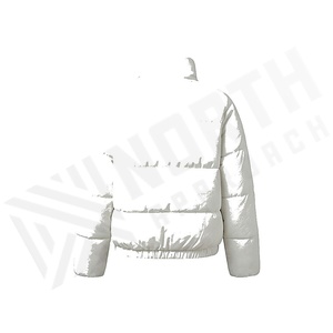 White Quilted Jacket Full Sleeve Stand Collar Zipper Closure Winter Windproof Thick Polyester Wadding Short Length - Product Image 2