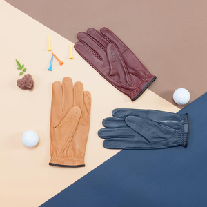 Guantes de golf azules, rojos y marrones de cuero genuino unisex antideslizantes para manos deportivas, fáciles de poner. - Product Image 3