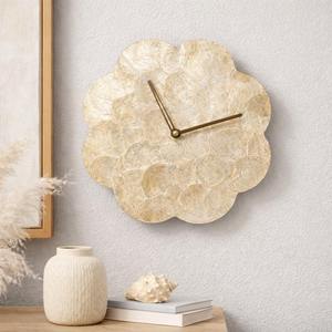 Mother of pearl wall mounted <b>clocks</b> customized brand logo mosaic shells hanging <b>clock</b> for sale - Product Image 2