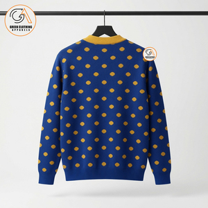 Vêtements grecs pour femmes, cardigan bleu et jaune à pois, col en V, brodé, style preppy, pull d'hiver à manches longues - Product Image 2