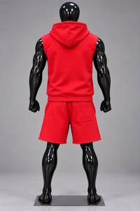 Conjunto de Sudadera sin Mangas con Capucha y Pantalones Cortos para Hombre, Personalizado, de Algodón Rojo, Informal, Transpirable, de Verano - Product Image 6