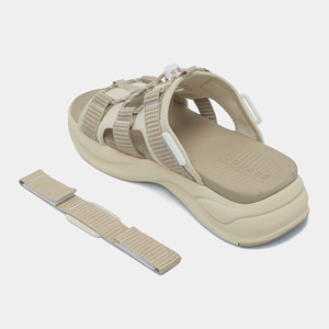 Sandales Shondo à brides croisées, dessus en textile beige, semelle EVA amortie, décontractées d'été, bout ouvert, fermeture à boucle - Product Image 2