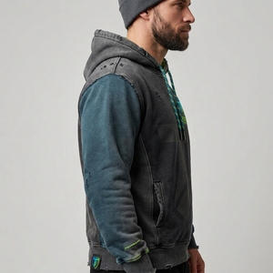 Hoodie déchiré uni, Hoodie Distress avec logo personnalisé, Hoodie déchiré pour homme, pull oversize déchiré, en molleton rose, en coton, à capuche - Product Image 5