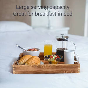 Plateau de service en bois massif personnalisé avec poignée en métal noir Plateau décoratif en bois pour la maison Hôtel Restaurant Plateau de rangement - Product Image 4