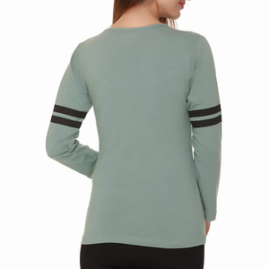 Camiseta de Punto para Mujer, Cuello Redondo, Manga Tres Cuartos, Color Sólido, Corte Regular, Detalle de Rayas, para Todas las Temporadas, Venta al Por Mayor - Product Image 2