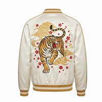 Blouson Bomber d'Hiver Japonais Sukajan pour Homme, Style Streetwear, Luxe, Personnalisé, en Toile et Satin, avec Broderie Tigre Kogane et Manches Dorées
