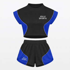 Women booty short set 200 GSM polyester spandex royal <b>blue</b> white raglan cropshort custom logo sublimation Women Booty Set - Product Image 2