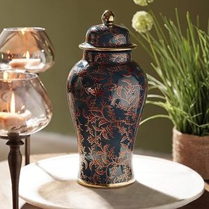 Antique Teardrop Porcelain Urn with Blue Floral Pattern <b>for</b> <b>Pet</b> Caskets & Urns - Product Image 1