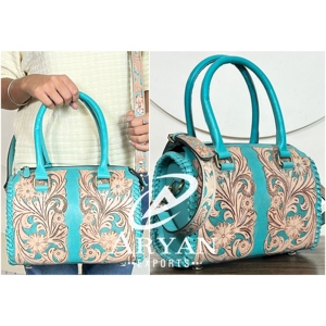 OEM ODM Medium Handcrafted <b>Genuine</b> Cow Leather Speedy Bag Western Floral Carved Cowgirl Crossbody Bag Satchel Unique Duffel - Product Image 1