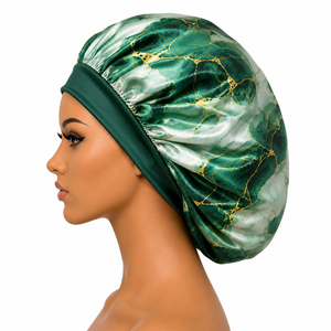 Bonnet de nuit en satin vert marbré pour femme, ajustable, élastique, pour usage domestique, 56-58 cm, style tendance - Product Image 2