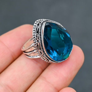 Magnifique bague tendance en topaze bleue de Londres, en argent sterling 925 massif, bijoux faits à la main, vente en gros directe d'usine - Product Image 1