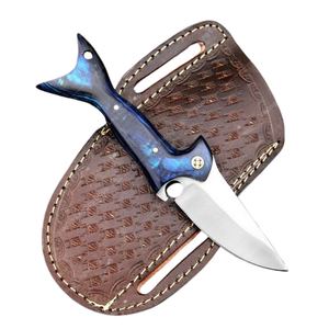 มีดสกินเนอร์ทำมือจากเหล็กกล้าไร้สนิม ใบมีดแบบ Fixed Blade พร้อมด้ามจับไม้และทองเหลืองแบบฝังลายโมเสก พร้อมปลอกหนัง - Product Image 1