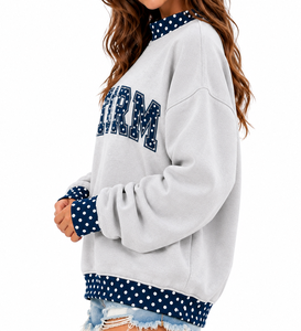 Sudadera Oversize Personalizada para Mujer con Cuello Alto, Diseño a Cuadros, Apliques de Letras, 100% Algodón, Informal, para Otoño - Product Image 6