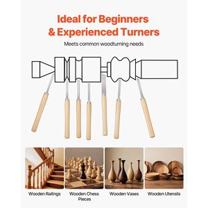 Set di 8 Utensili per Tornitura del Legno con Lame in Acciaio al Carbonio, Include 2 Scalpelli Obliqui, 1 Scalpello a Punta, 1 Scalpello da Taglio, 1 Scalpello a Punta Fine, 3 Scalpelli per Tornio - Product Image 6