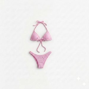 Top de bikini negro para mujer con cuello halter, lazo frontal y tirantes ajustables, traje de baño de poliéster y spandex de color sólido - Product Image 1