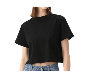 T-shirt décontracté noir pour femme, col rond, manches courtes, 100 % coton jersey respirant, idéal printemps-été - Product Image 1
