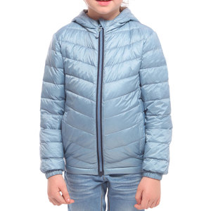 <b>Light</b> Blue Hooded <b>Puffer</b> <b>Jacket</b> For Kids Winter Warm Windproof Casual Outerwear With Zipper Closure Regular Fit - Product Image 1