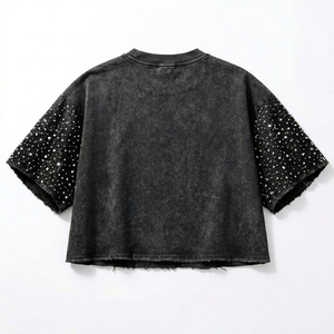 เสื้อครอปท็อปแขนสั้นคอเต่าทรงปกติสำหรับผู้ชาย ผ้าเจอร์ซีย์ถัก สีดำ ยี่ห้อ PUFFIN SPORTS ขายส่งแบบรับผลิตแบรนด์ส่วนตัว - Product Image 4