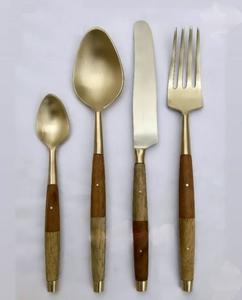 Juego de Cubiertos de Diseño Único con Mango de Bambú, Juego de Cubiertos de Acero Inoxidable Chapado en Oro, Especial para Vajilla y Utensilios de Mesa - Product Image 5