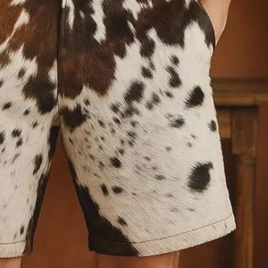 กางเกงขาสั้นหนังวัวแท้พิมพ์ลายวัวสไตล์ตะวันตกสำหรับผู้ชาย แฟชั่นสตรีทแวร์สุดหรู - Product Image 4