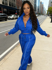 ชุดเซ็ทลำลองสไตล์สปอร์ต ไซส์พลัส 2 ชิ้น เสื้อแจ็คเก็ตครอปแขนยาวแบบซิป กางเกงรัดรูป สไตล์ญี่ปุ่นสุดฮิต - Product Image 5