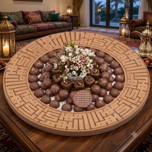 Nouveauté, plateau de service en bois de luxe pour le Ramadan, décoration de l'Aïd, design traditionnel artisanal, motif végétal - Product Image 1