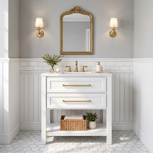 Wooden Bathroom Vanity 30 In White With Two Drawers White Painted Vanity Traditional Vanity From EFS Viet Nam - Product Image 1