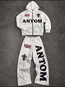 Conjunto Deportivo Personalizado Y2K para Hombre, Sudadera con Capucha y Pantalones Deportivos con Estampado Gráfico de la Bandera del Reino Unido, Estilo Urbano, Talla Grande, Color Blanco - Product Image 6