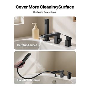Rubinetto per vasca da bagno stile Romano con cascata a 3 fori e soffione doccia a 1 maniglia per ville - Product Image 6