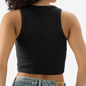 Womens High Neck Crop Tank <b>Top</b> Black Ribbed Cotton Racerback Sleeveless <b>Vest</b> Manufacturer - Product Image 4