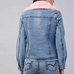 Veste en jean à manches longues avec doublure en fourrure, très populaire, personnalisable en couleur et taille, en matériaux de qualité supérieure, durable, pour femme - Product Image 4