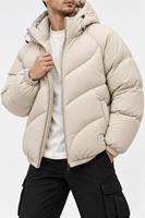 Blouson matelassé à capuche avec fermeture éclair, coupe-vent, hiver, décontracté, coupe ample, unisexe, uni, rembourrage en polyester épais