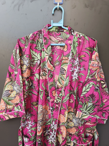 Bata Kimono con Estampado de Dibujos Animados para Mujer, 100% Algodón, Camisón de Verano Hecho a Mano, Cuello en V, Cintura Elástica, Largo hasta la Rodilla - Product Image 3