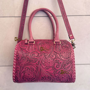 Bolso de Mano de Cuero Tallado a Mano, Estilo Bohemio, Color Rosa, Multiusos, Hecho a Mano, Estilo Occidental - Product Image 1