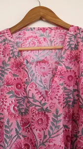Robe kaftan rose à imprimé floral ethnique, coupe ample, 100% coton, tenue de plage estivale, robe longue pour femmes - Product Image 4