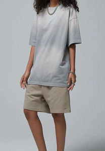 T-shirts et shorts en coton 260 g/m² pour hommes, délavés à l'acide, coupe oversize, col rond, motif à motifs, style décontracté - Product Image 2