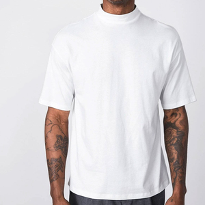 T-shirt col montant épais 300 GSM de luxe vierge 100 % coton personnalisé à col large surdimensionné pour hommes - Product Image 5