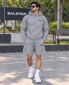 Custom Men’s Windbreaker Grey Tracksuit Set Lightweight Waterproof Hooded Jacket Shorts 2 Piece Sportswear <b>Jogging</b> <b>Suit</b> - Product Image 3