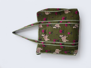 Quilted <b>Canvas</b> Tote Bag Zipper Closure Cotton Fashion Printed Shoulder <b>Handbag</b> Large Capacity Shopping Carryall for Daily Use - Product Image 1