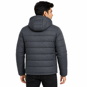 Blouson matelassé léger et chaud en polaire à capuche pour homme, idéal pour l'extérieur, avec logo personnalisé sur le devant, vente en gros - Product Image 4