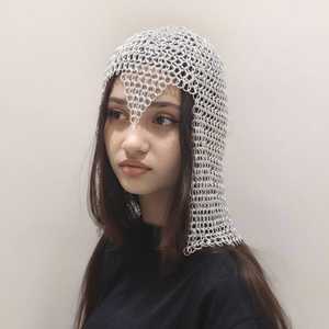 Coif en maille d'acier inoxydable plaqué argent, forme irrégulière, armure soudée, accessoire de mode, style art moderne - Product Image 4