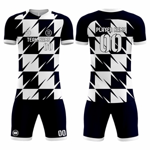 ชุดฟุตบอลแบบกำหนดเอง เสื้อและกางเกงขาสั้น ชุดทีมพร้อมชื่อทีม สำหรับฤดูร้อน แขนสั้น ระบายอากาศได้ดี ผลิตจากโพลีเอสเตอร์ รับผลิตตามแบบ (OEM) สำหรับชุดทีม - Product Image 1