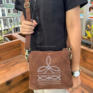 <b>Christmas</b> Sale 2024 New Handmade Brown Genuine Suede Leather Boot Stitch Crossbody Purse for Women Western High Quality Handbags - Product Image 2