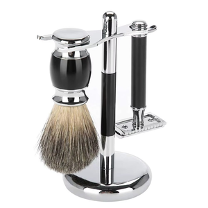 Juego de 3 Piezas para Cejas de Acero Inoxidable con Punta Inclinada para Hombre, Maquinilla de Afeitar Manual de Doble Filo + Brocha de Afeitar + Soporte, Regalo para Hombres - Product Image 1