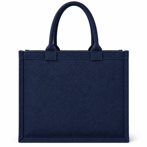 Simple Is Beautiful Jute Tote <b>Bag</b> Navy Blue Zipper Closure Hand Length Handle <b>Medium</b> <b>Size</b> Shopping <b>Bag</b> - Product Image 6